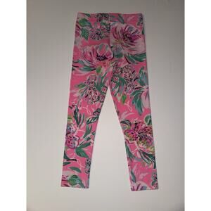 Lilly Pulitzer Girls Medium Pink Floral Leggings Cotton Stretch Preppy